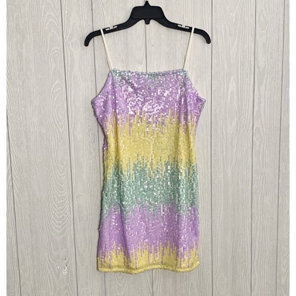 Vero Moda Singlet Mini Dress Limeade Jade Cream Sequin Size Large NWT - Picture 1 of 5